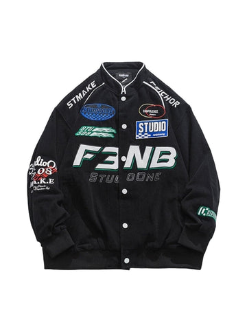 Black Collarless Long Sleeves Typography Open Front Jacket