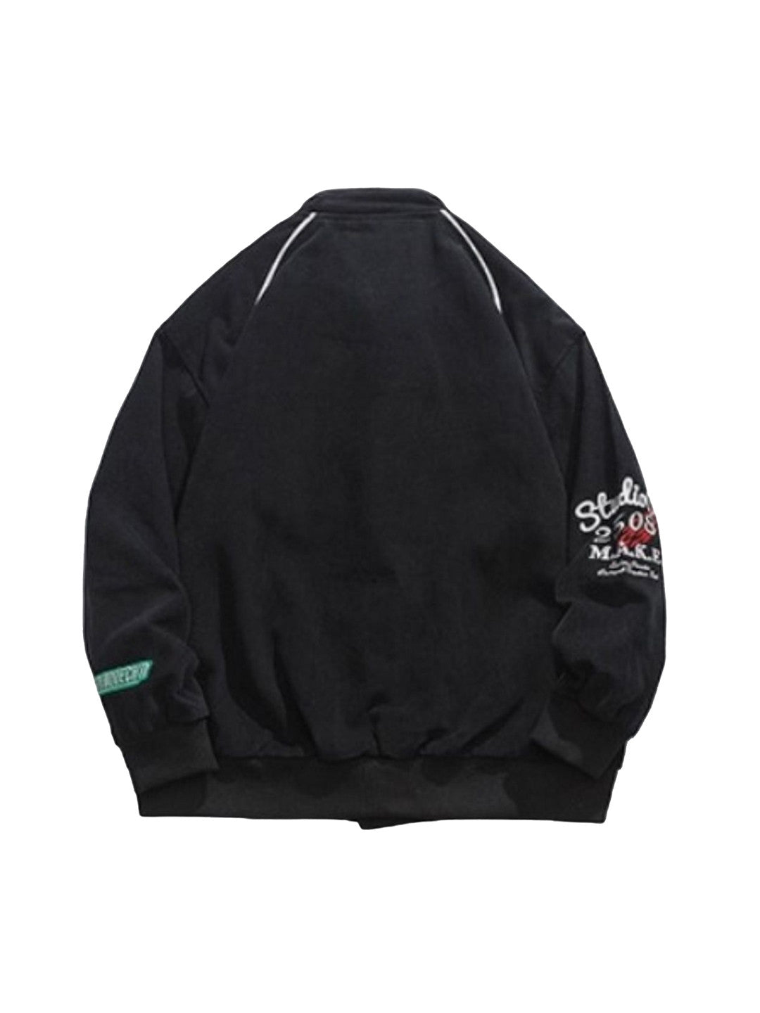 Black Collarless Long Sleeves Typography Open Front Jacket