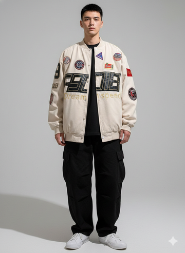 White Collarless Long Sleeves Typography Open Front Jacket