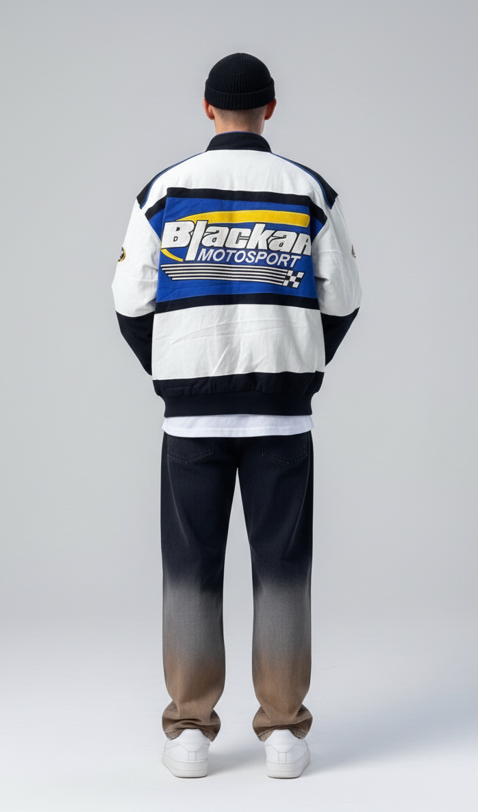 Blue Stand Collar Long Sleeves Printed Open Front Jacket