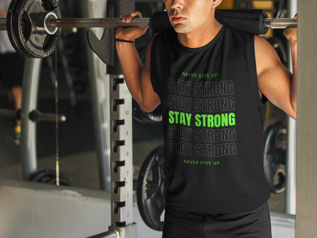 Stay Strong Gym Vest – Never Give Up | Black Fitness Tank Top